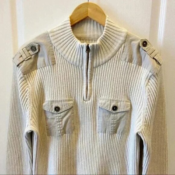 American Rag Mens Sweater 1/4 Zip Ribbed Cotton Pullover Beige Size Large - Picture 5 of 16